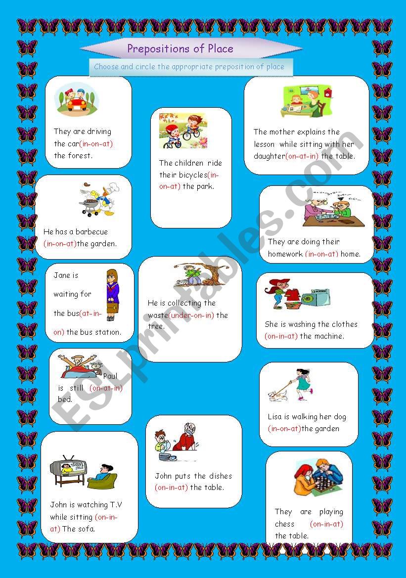 Prepositons nof place worksheet