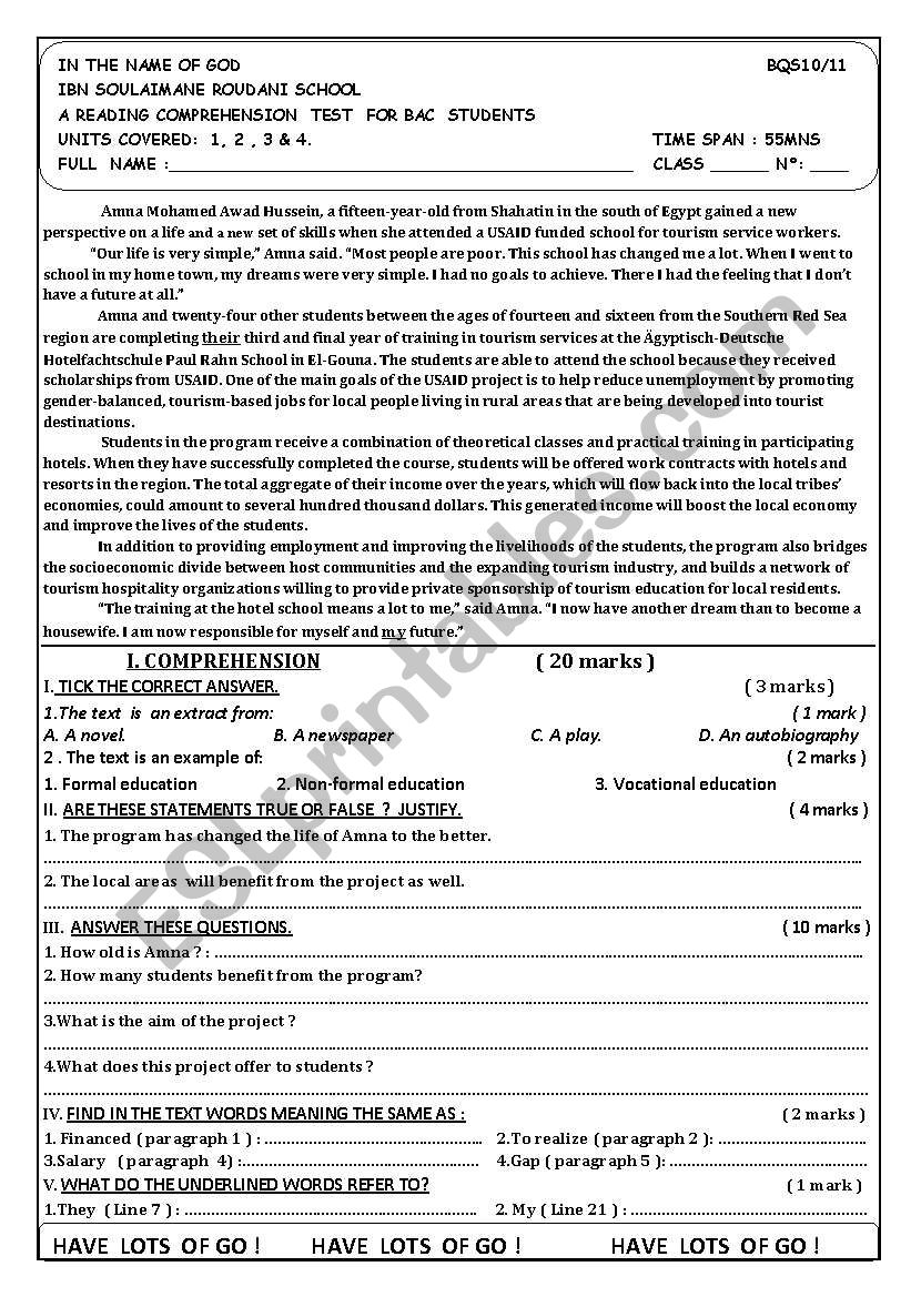 vocational education worksheet