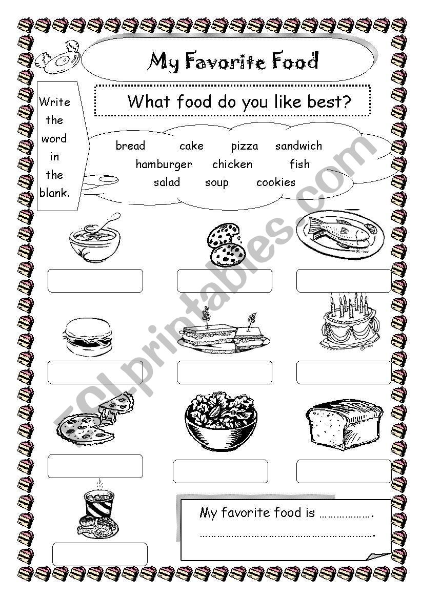 My favorite food worksheet