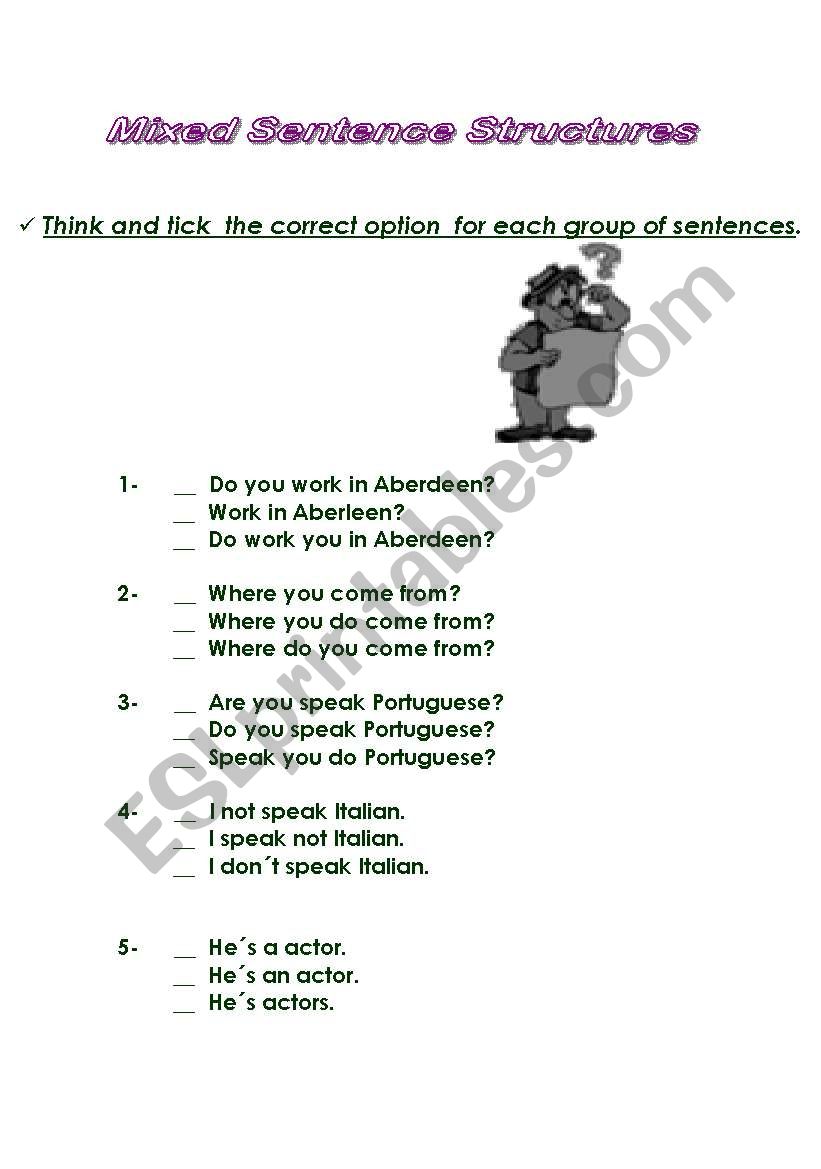 Mixed Sentence Structures  worksheet
