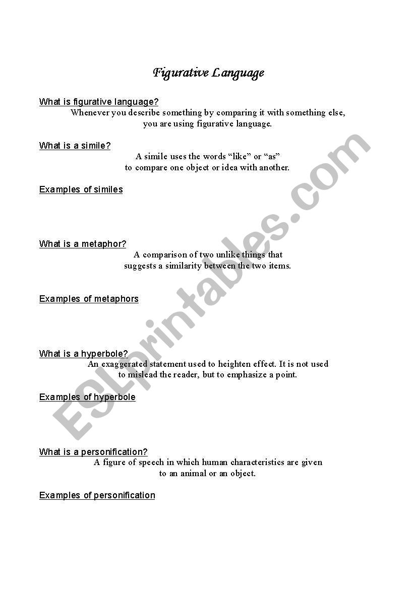 Figurative Language worksheet