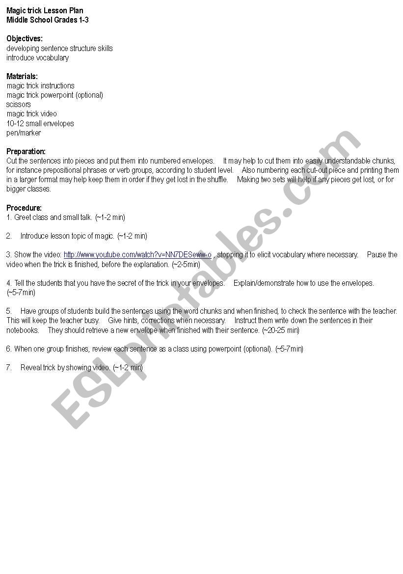 Magic Trick Sentence Scramble worksheet