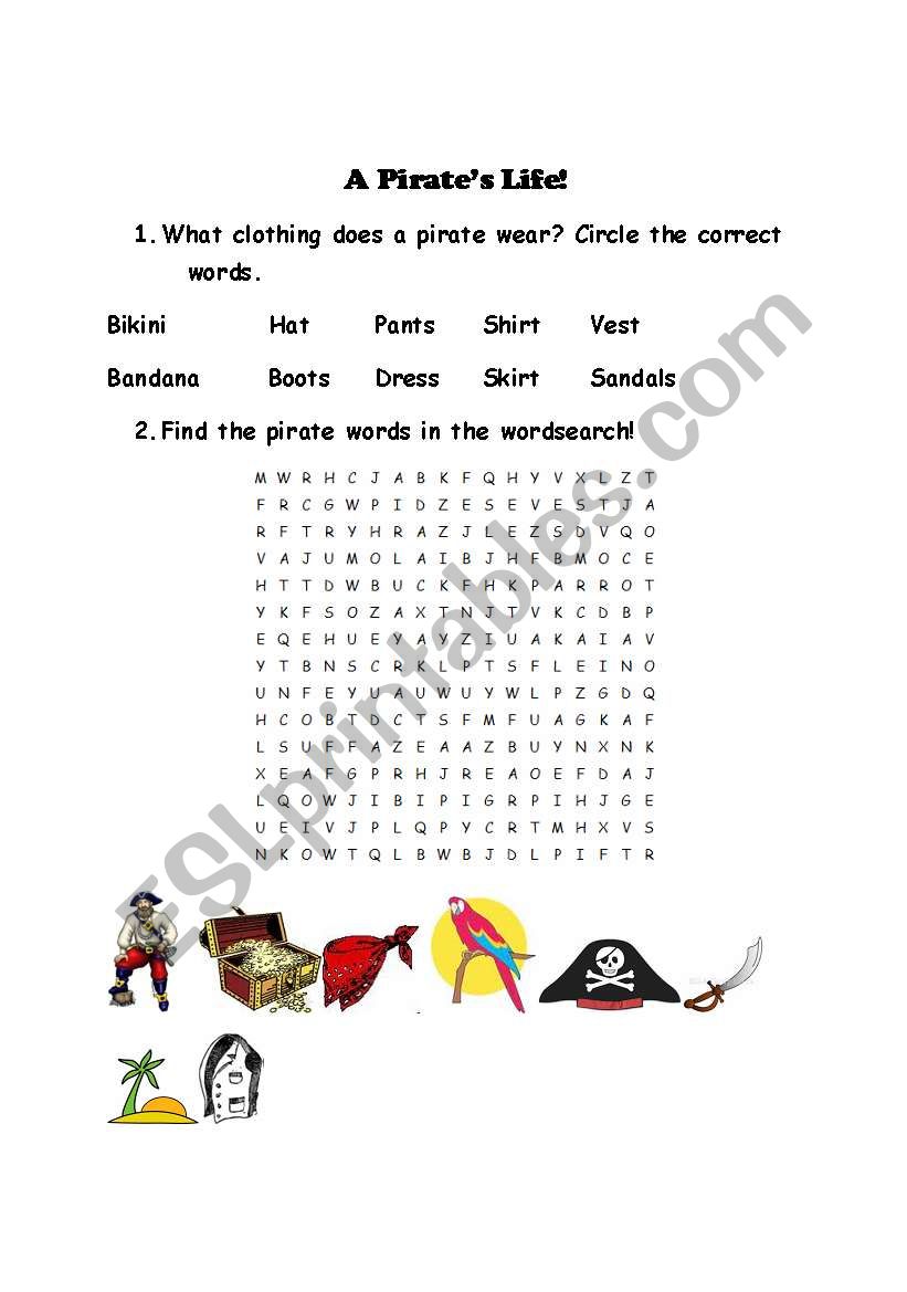 Pirates worksheet