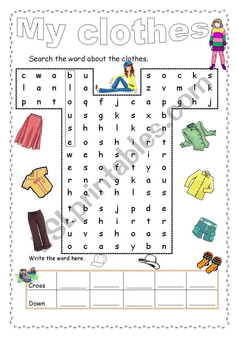 My clothes worksheet