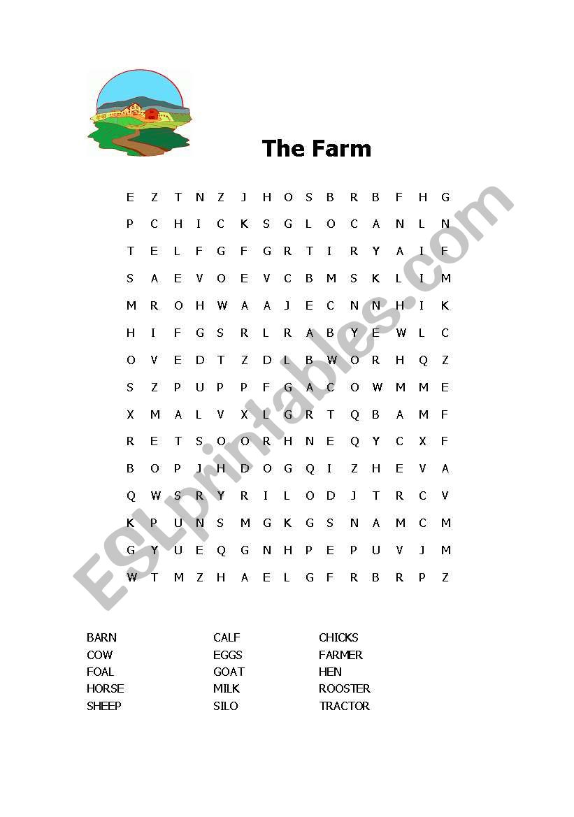 The Farm Wordsearch worksheet