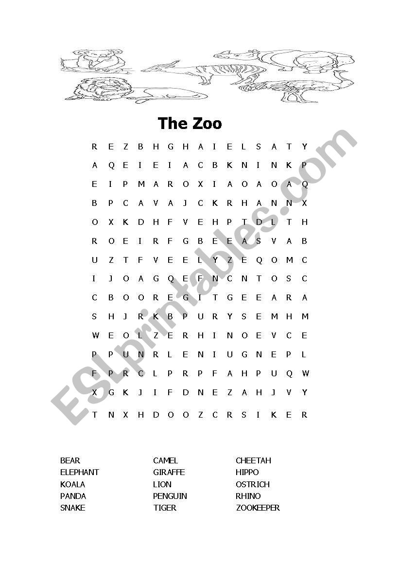 The Zoo Wordsearch worksheet