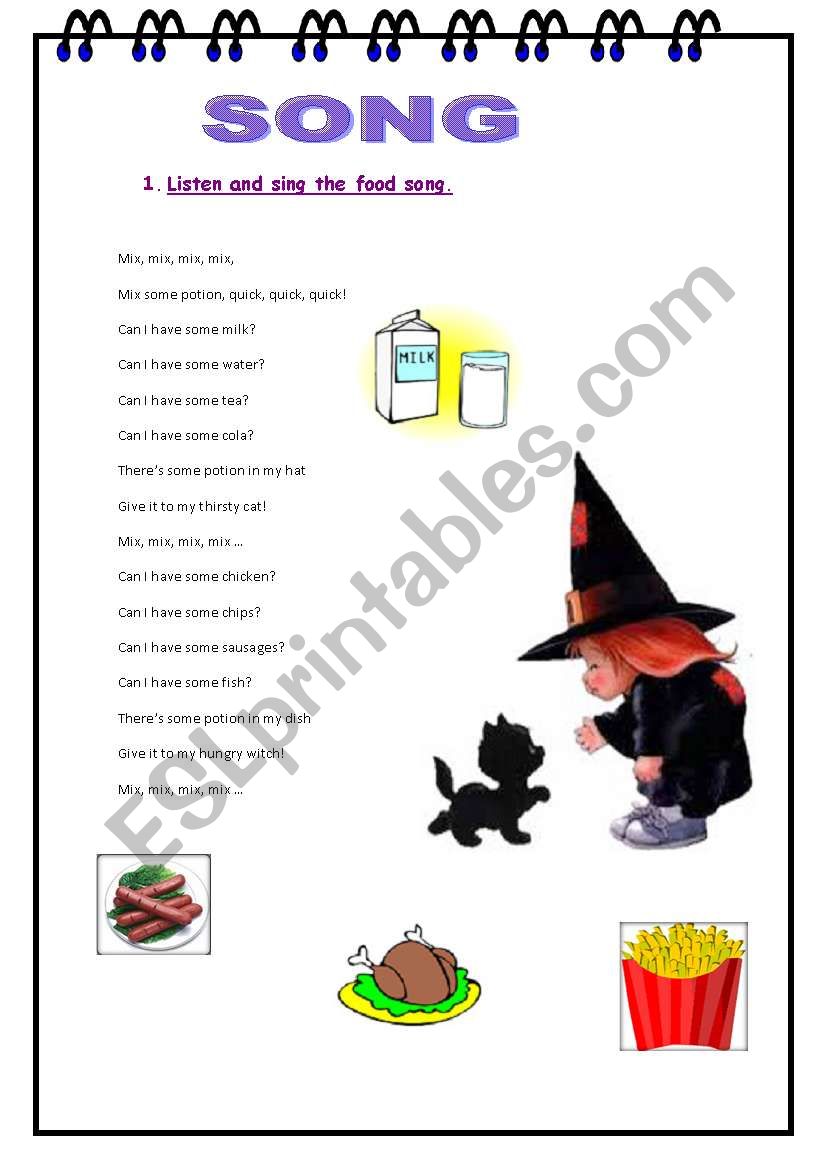 food song worksheet