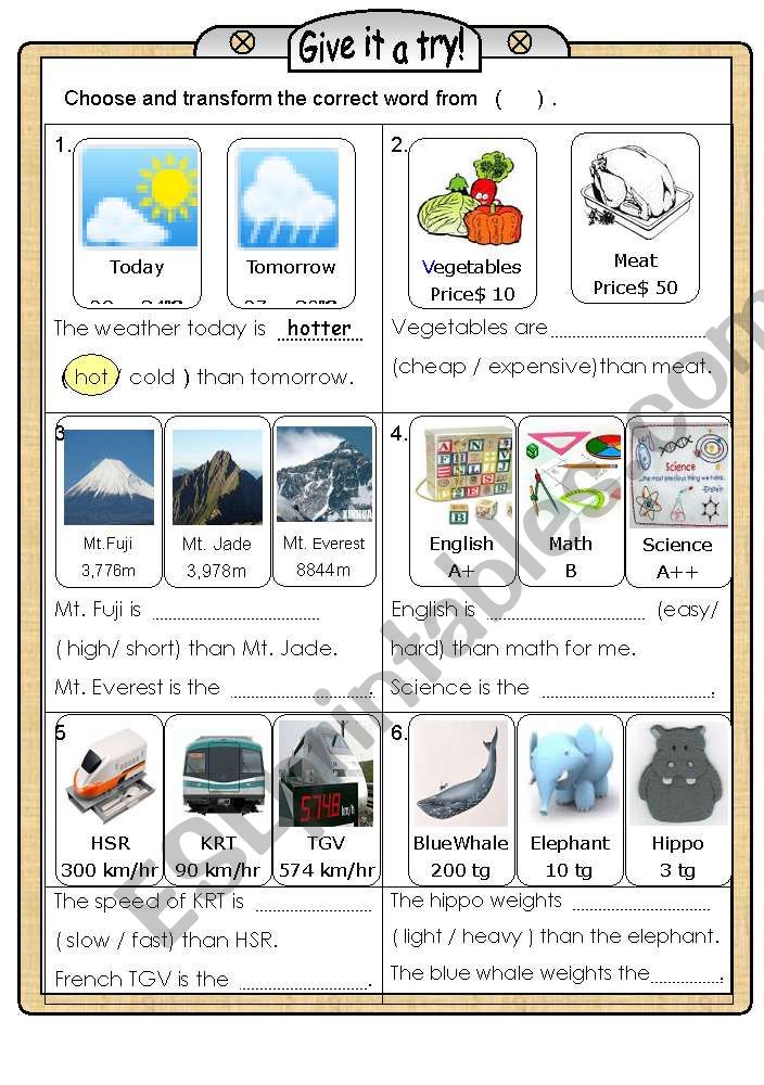 comparative & superlative worksheet