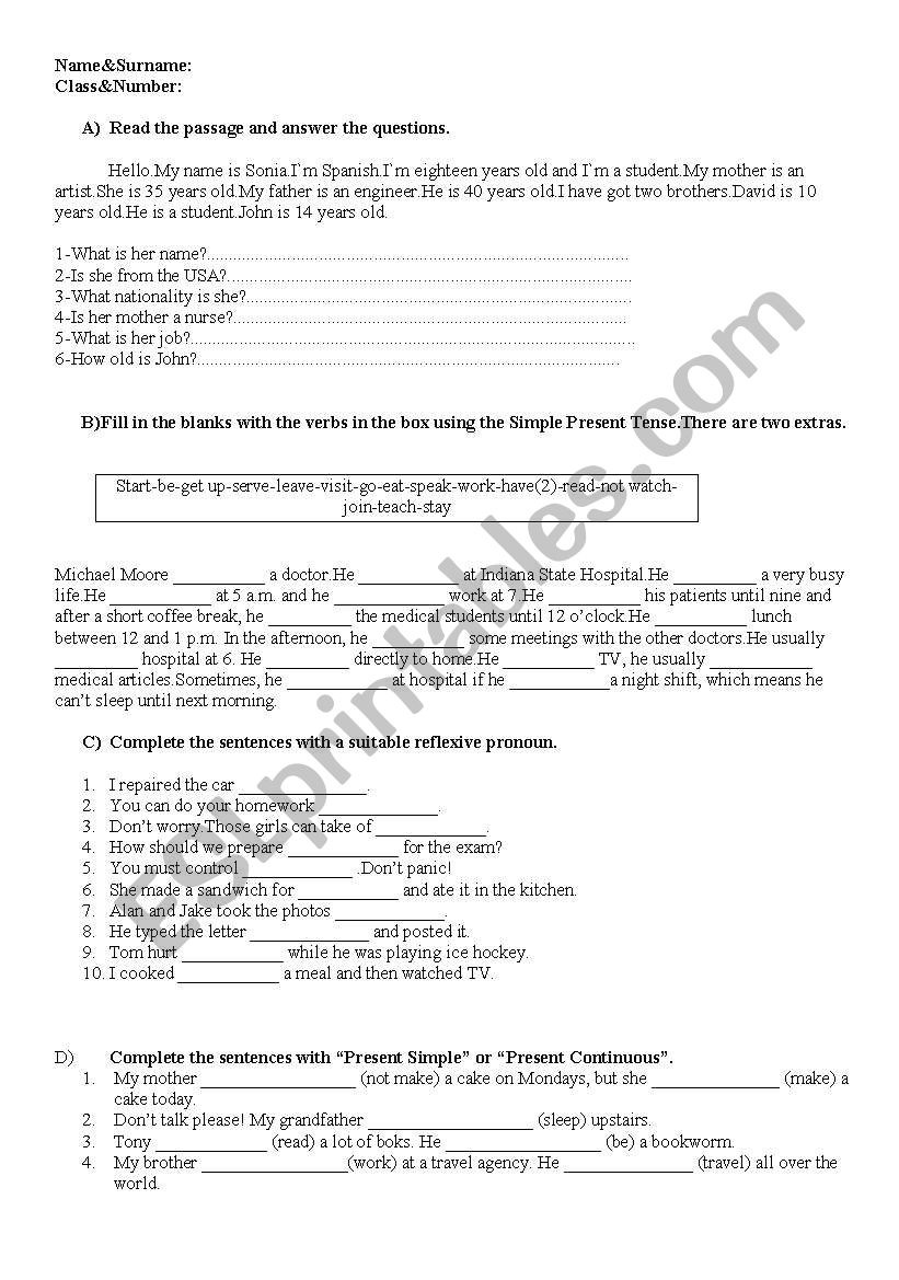 Present Continuous worksheet