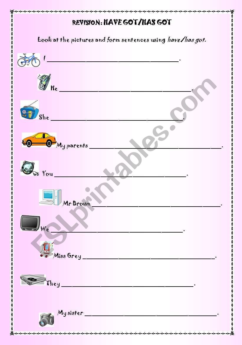 Have got or has got? worksheet