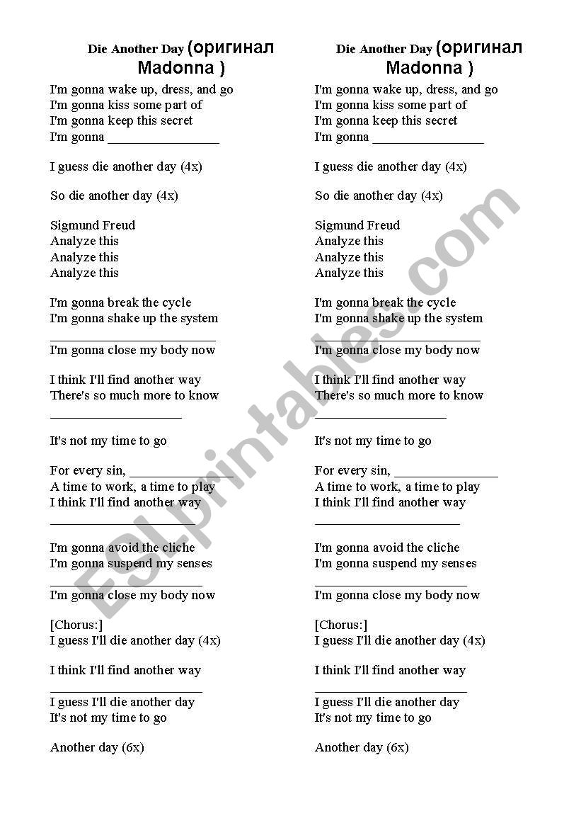 a song by Madonna worksheet