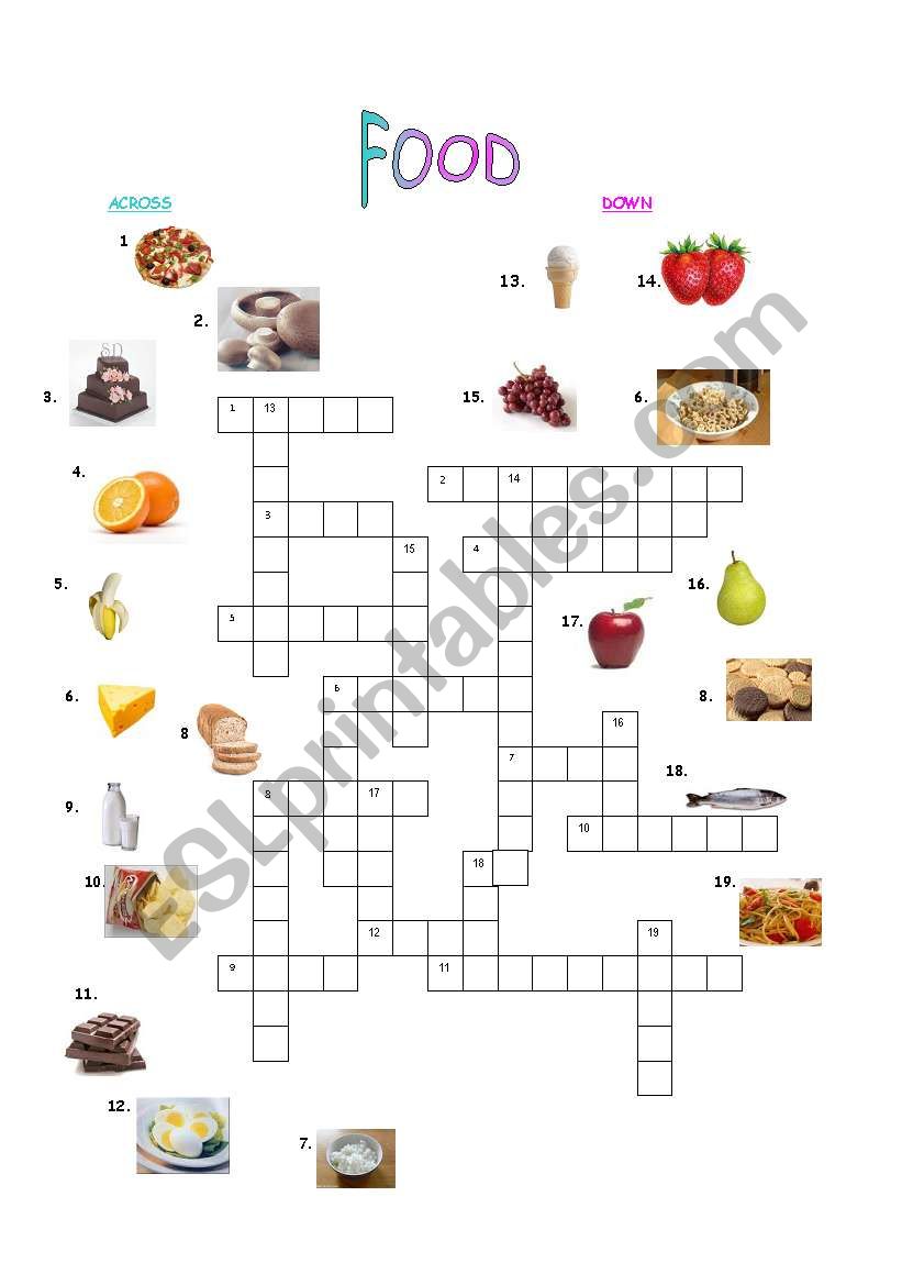 food crossword worksheet