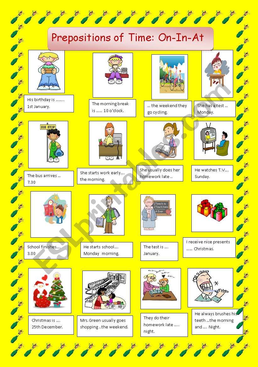 Prepositions of time worksheet