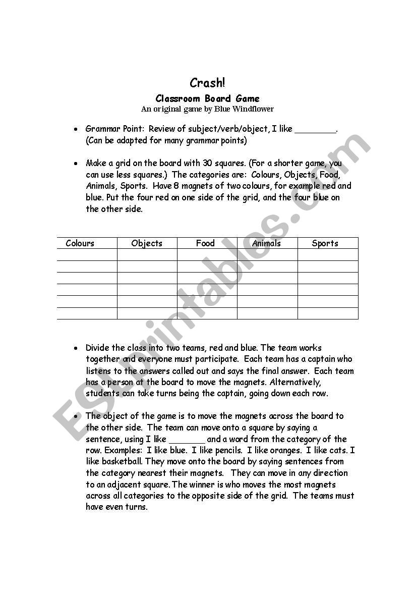 Crash! worksheet