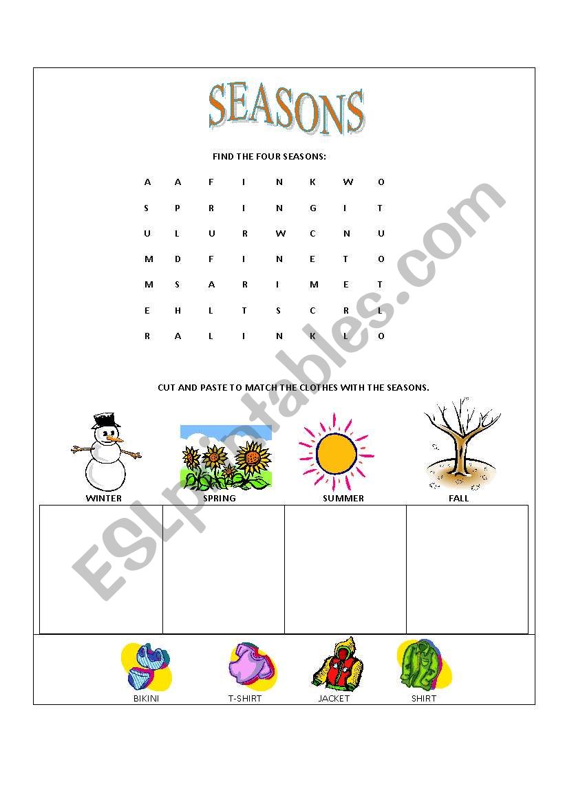 SEASONS AND CLOTHES worksheet