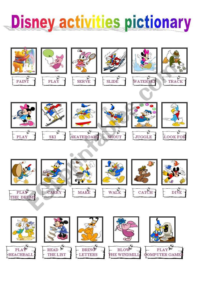 DISNEY ACTIVITIES PICTIONARY worksheet