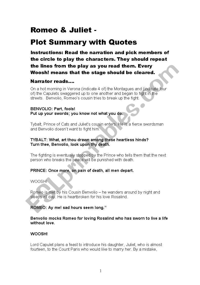 Romeo and Juliet worksheet