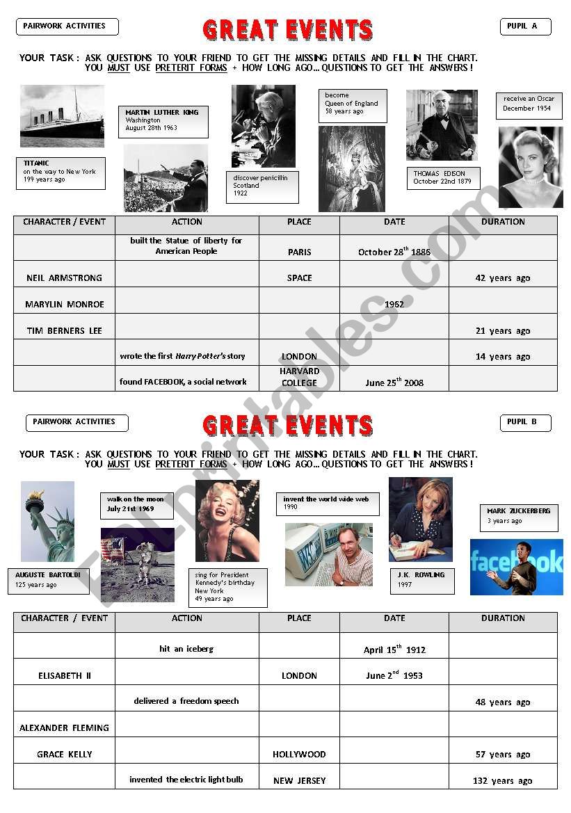 GREAT  EVENTS worksheet