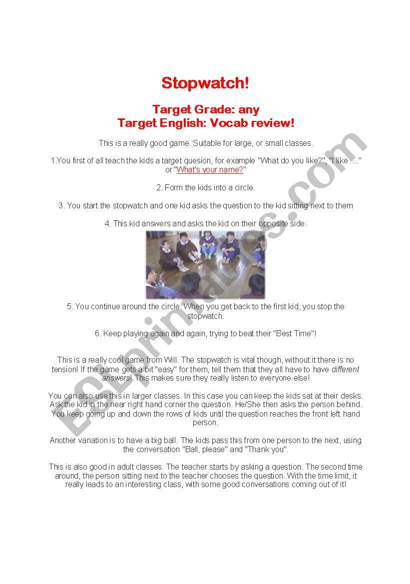 Stopwatch worksheet