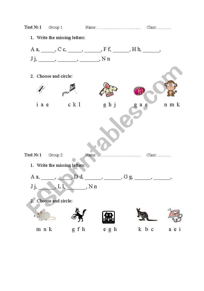 Letters A - N worksheet