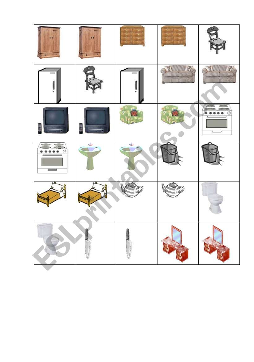 Vocabulary: furniture (memory game)