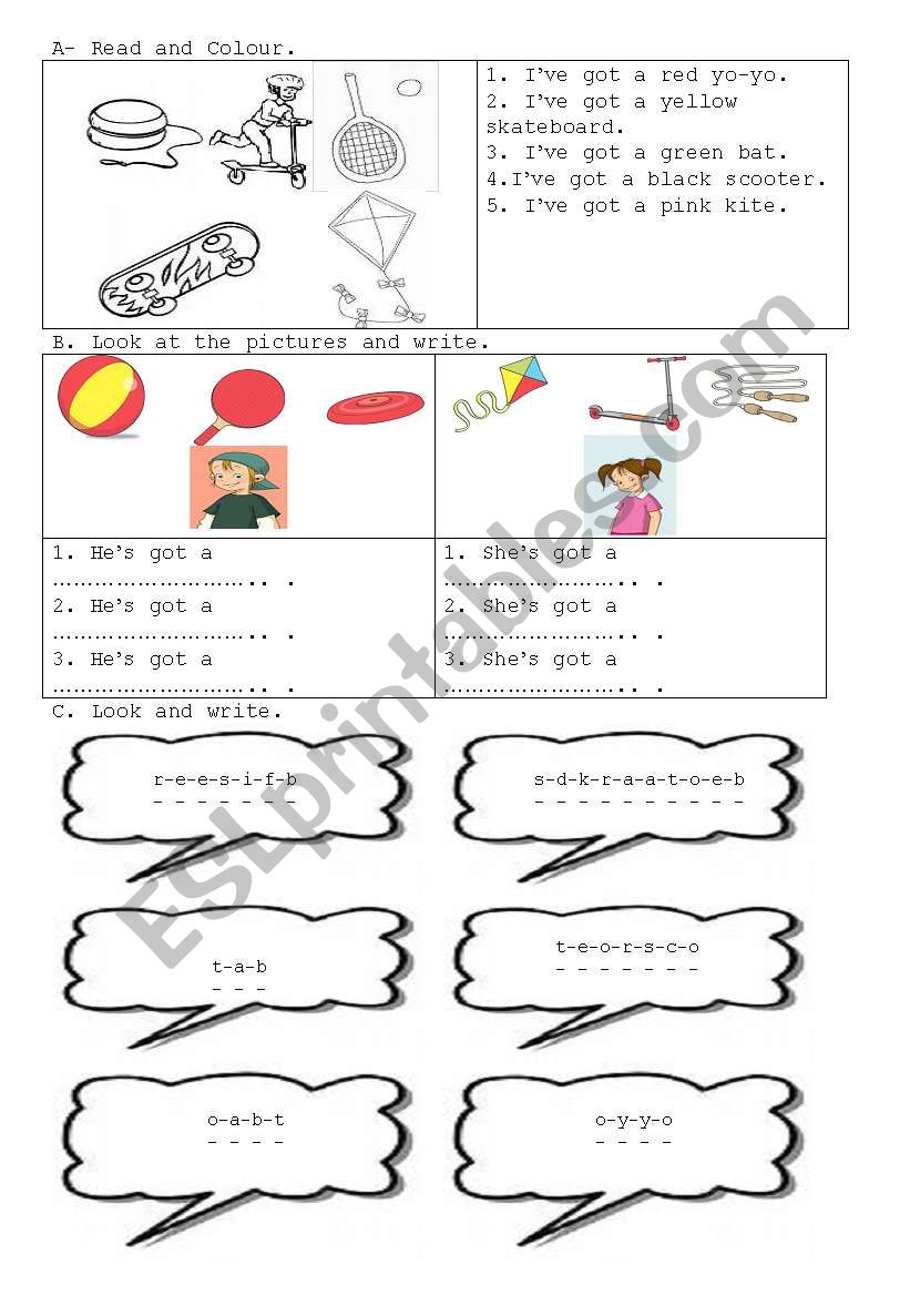 Toys worksheet