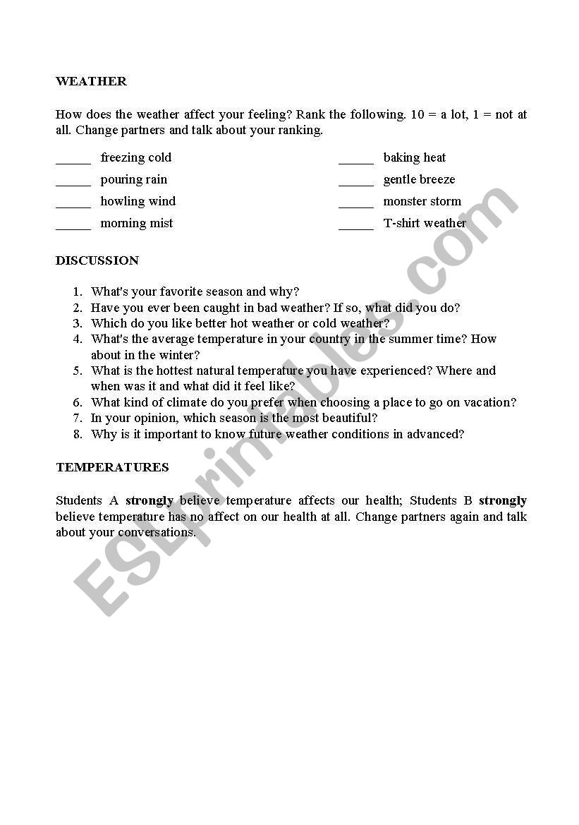 Weather discussion worksheet