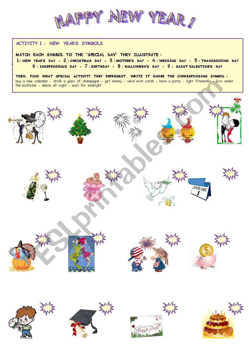 HAPPY  NEW  YEAR  ( 2 pages ) worksheet