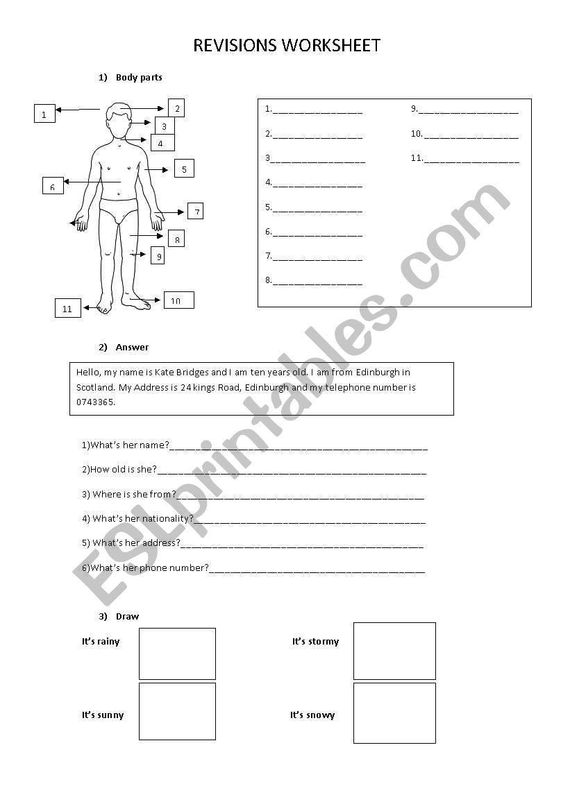 revisions worksheet worksheet