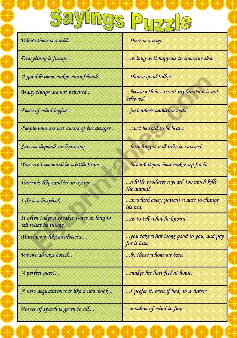 SAYINGS PUZZLE CARDS!! worksheet