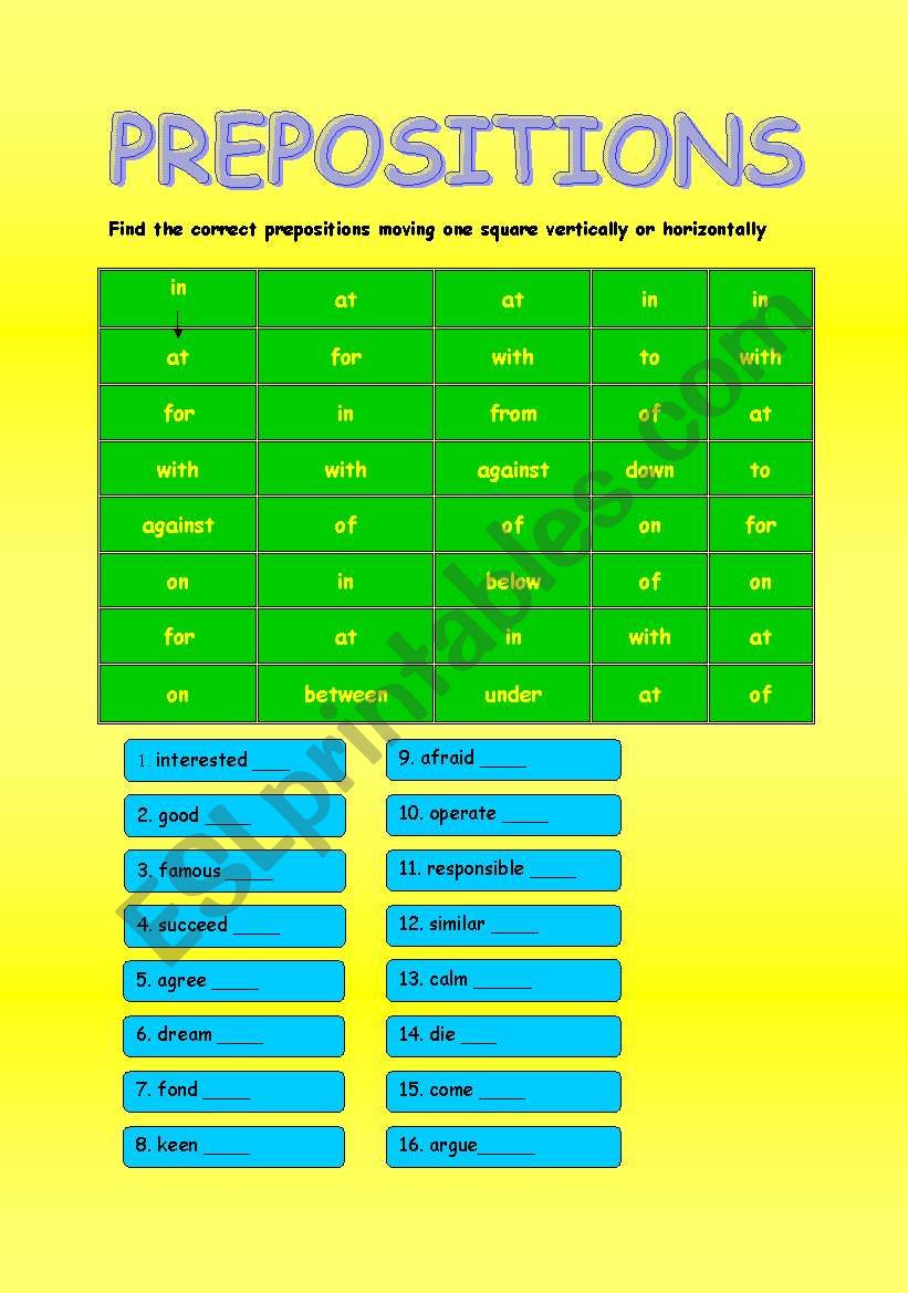 Prepositions worksheet