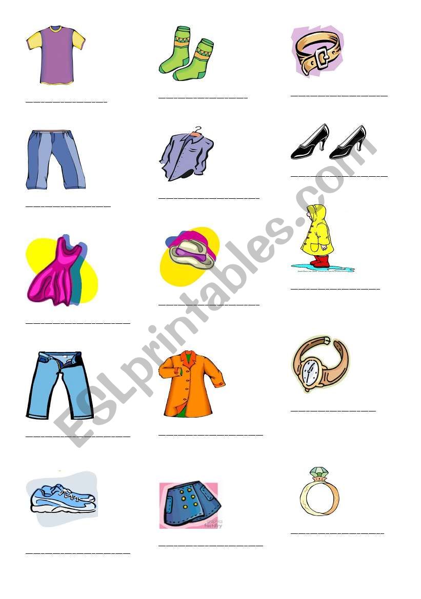 clothes worksheet