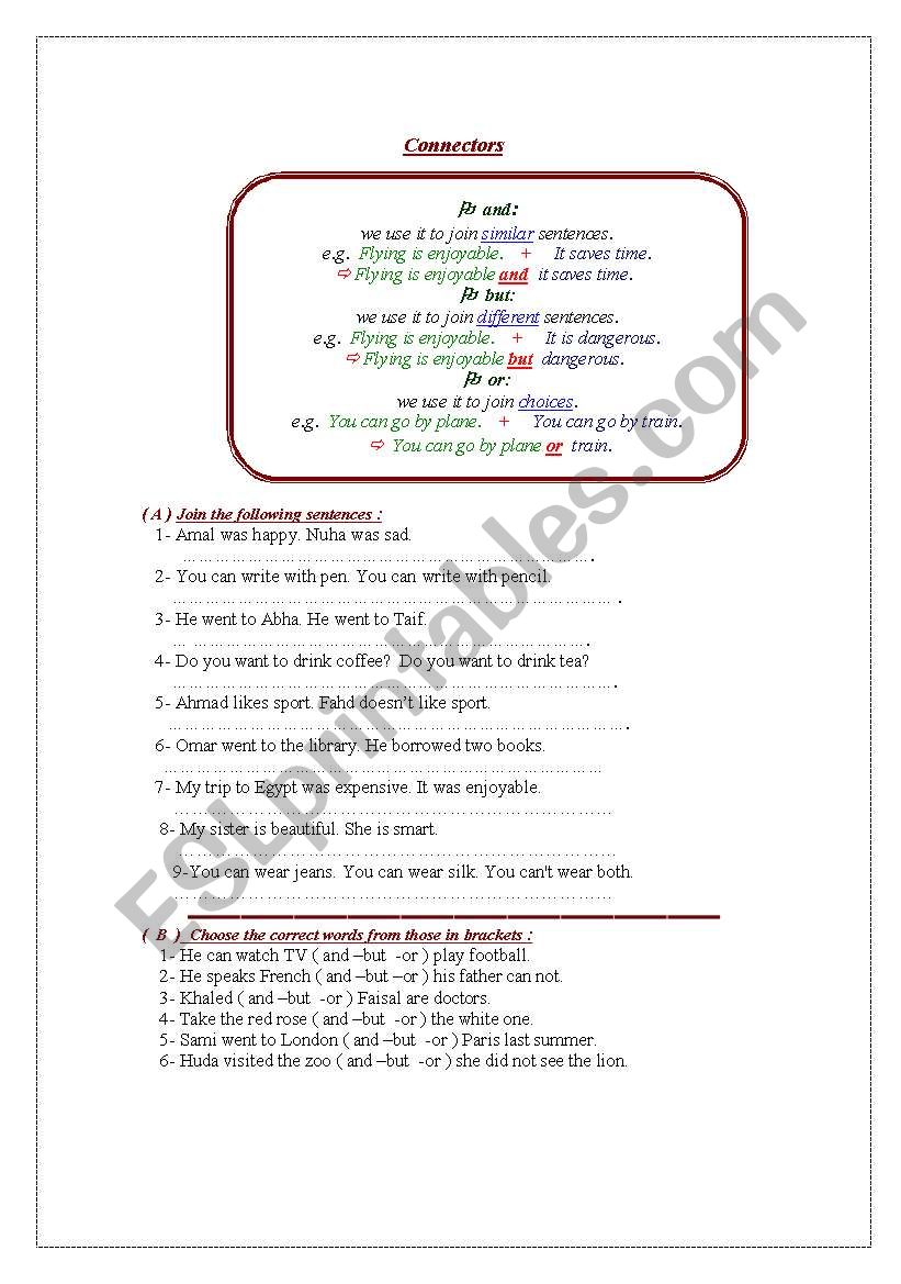 connecters worksheet