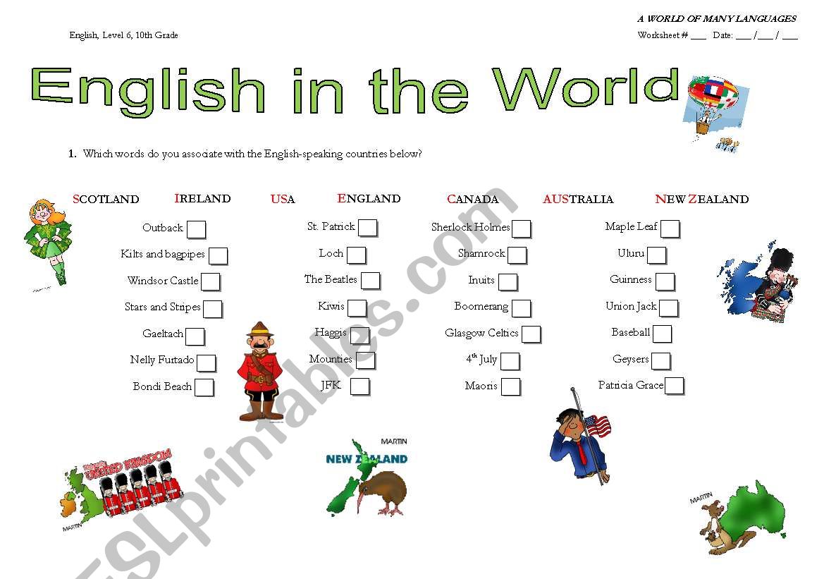 English in the World  (A World of Many Languages Unit) - QUIZ (10th Grade)