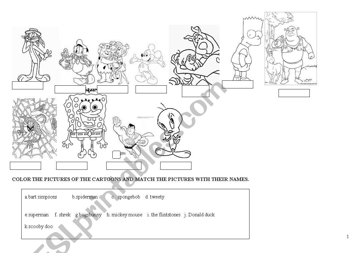 cartoon characters worksheet