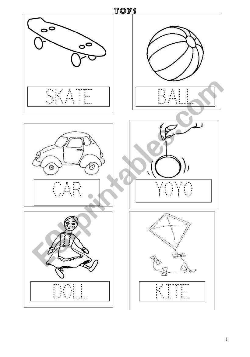 6 TOYS FLASHCARDS_SKATE ,BALL, CAR, YOYO, DOLL, KITE