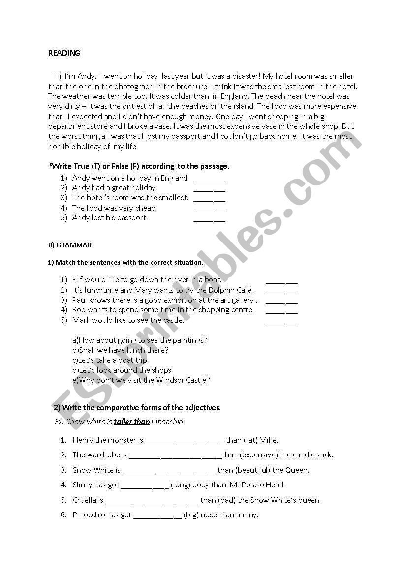 grammar and reading activity worksheet