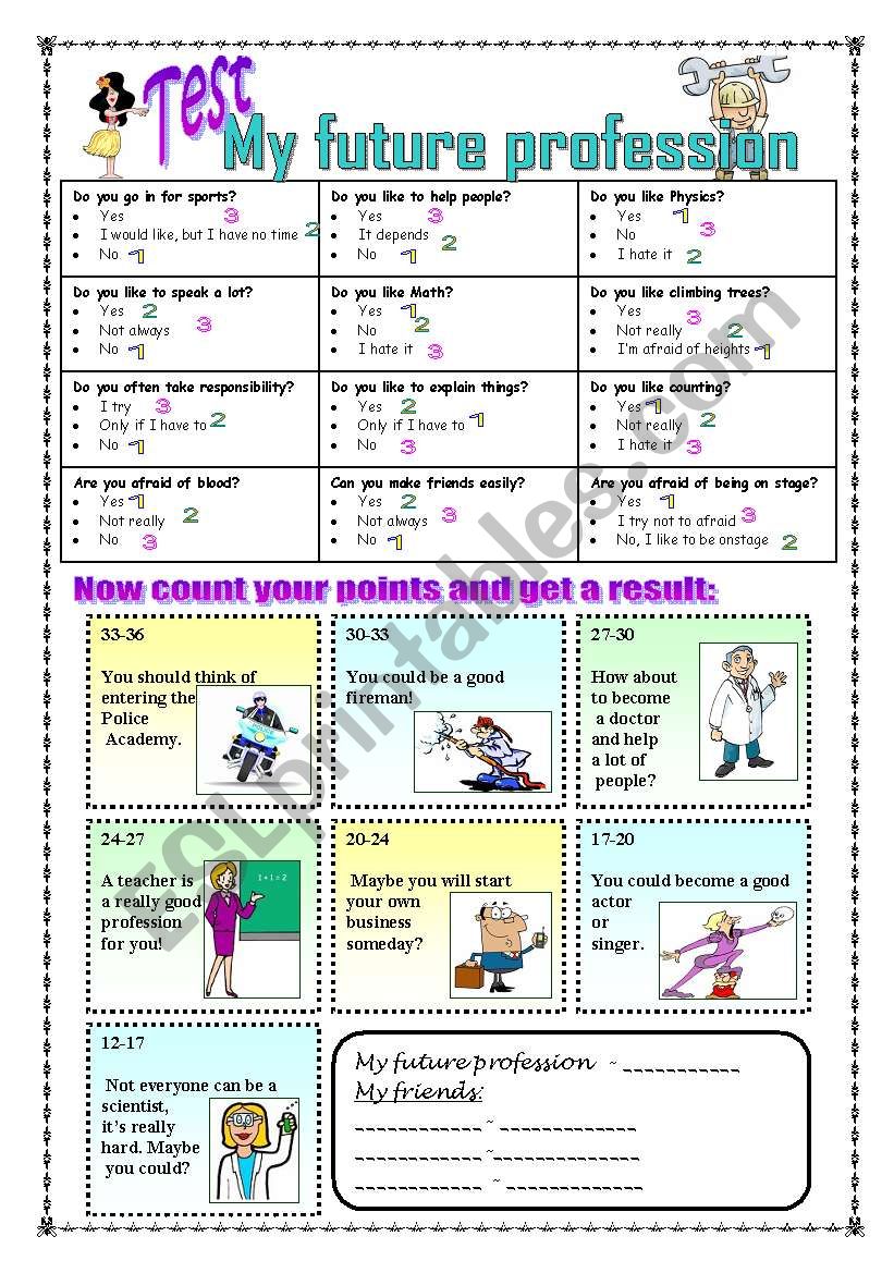 Test - My future profession worksheet