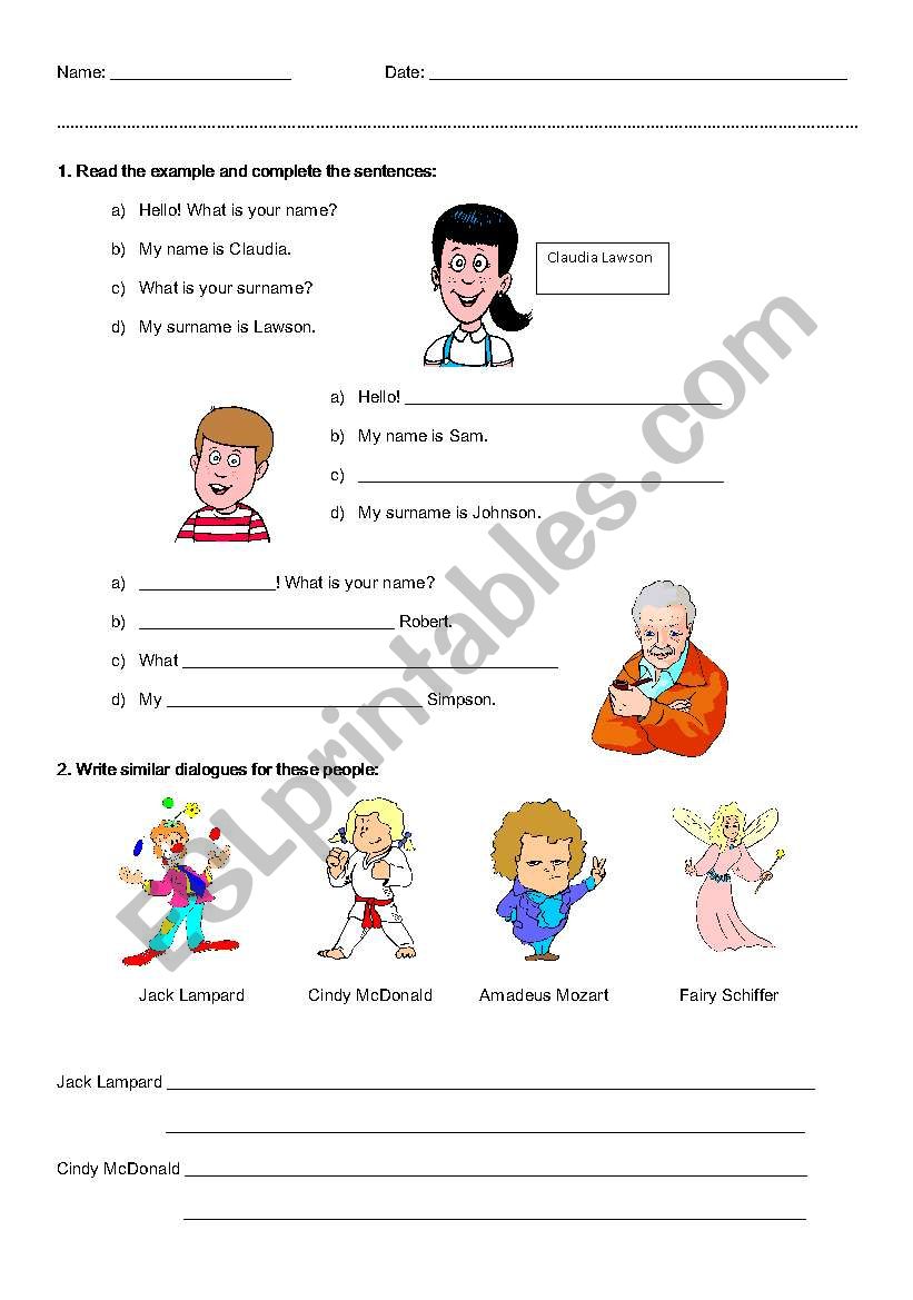 Surname worksheet