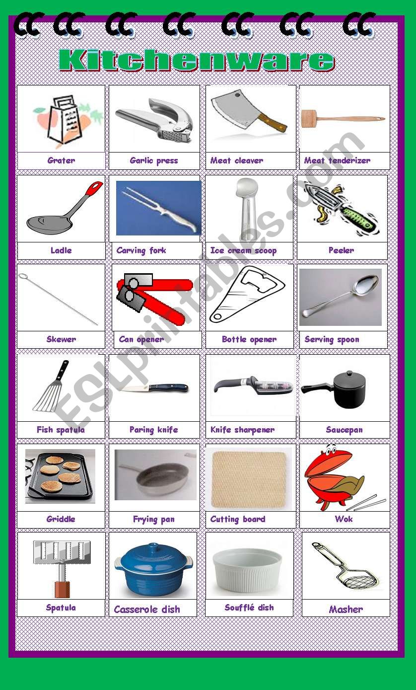 kitcheware worksheet