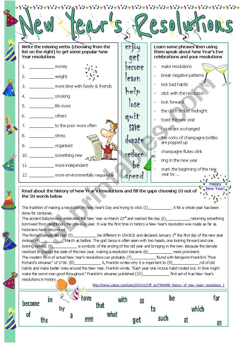 New Years Resolutions worksheet