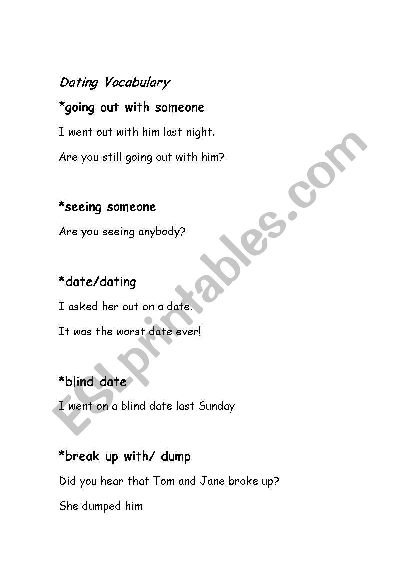 dating vocabulary worksheet