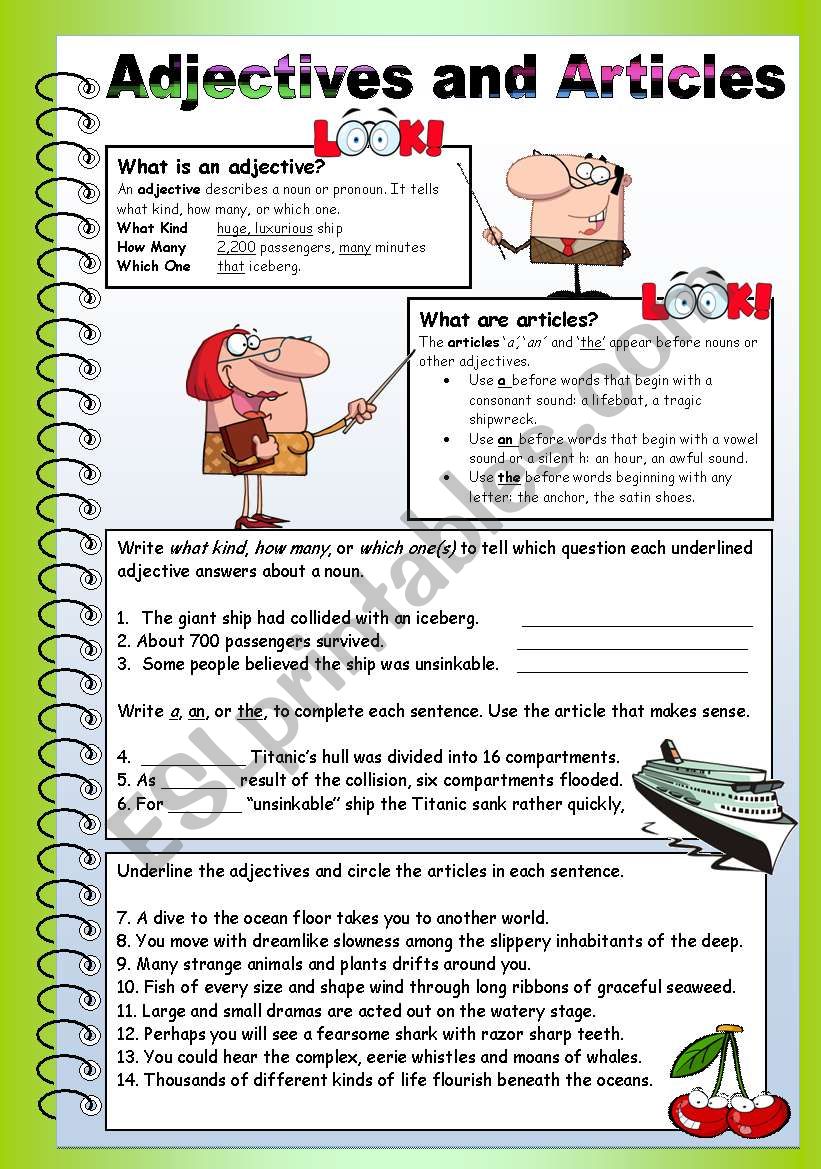 Adjectives and Articles worksheet