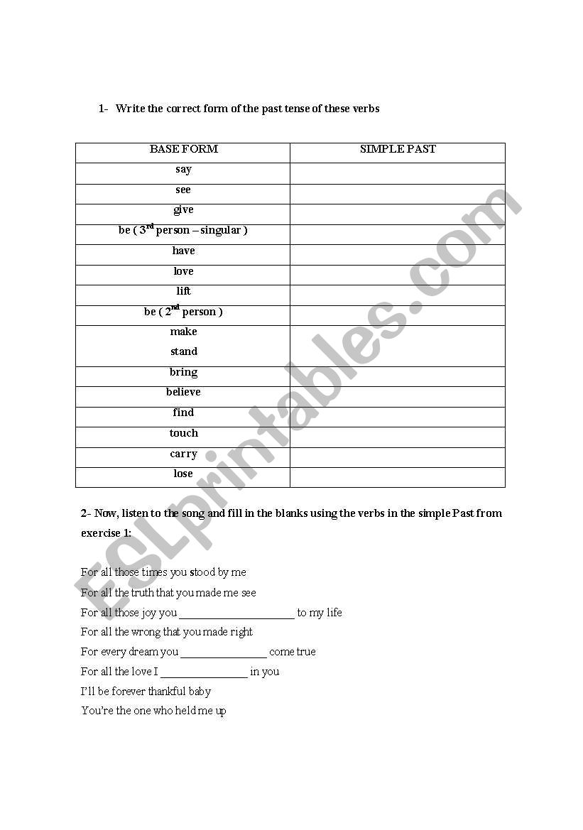 Song - Because you loved me worksheet