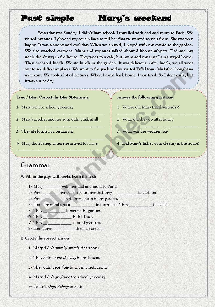 Reading (Past simple in context) !! (2 pages)