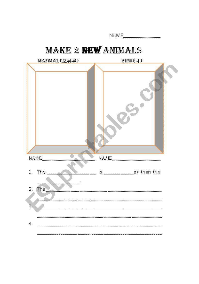 Comparison Invent an Animal worksheet