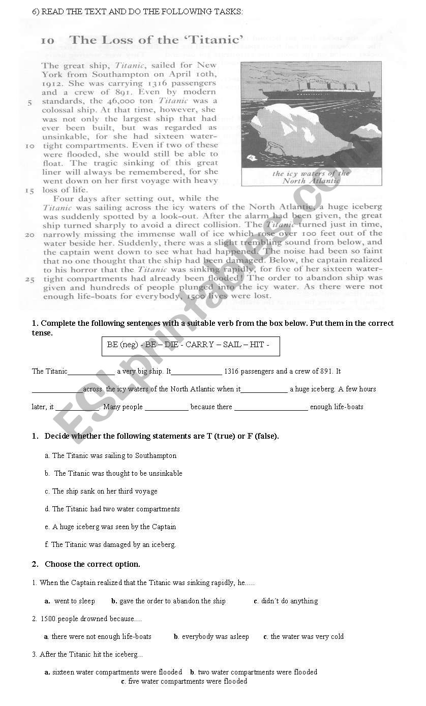 The Loss of the Titanic worksheet