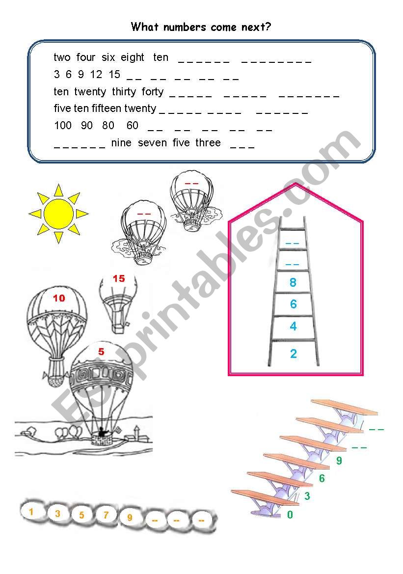 WHAT NUMBERS COME NEXT? worksheet