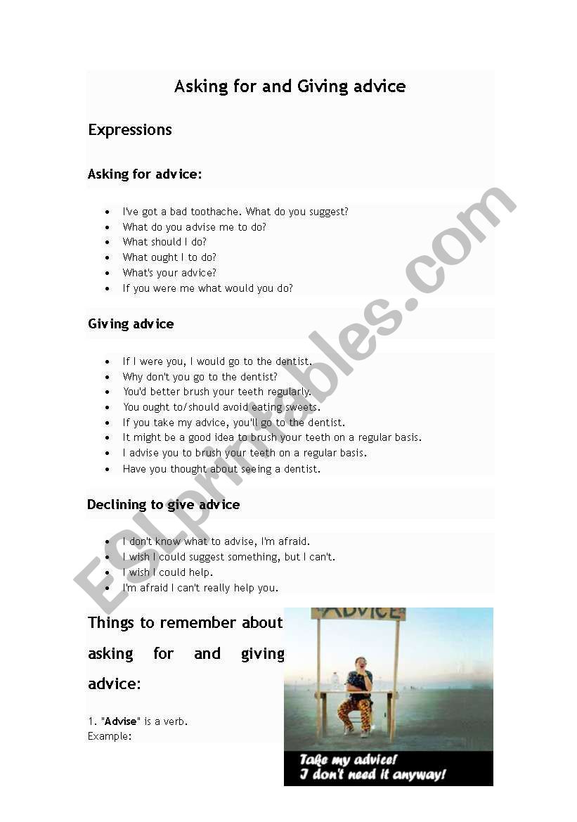asking and giving advice worksheet