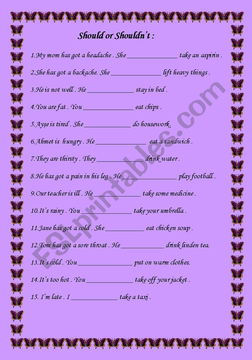 should   or  shouldnt 2 worksheet